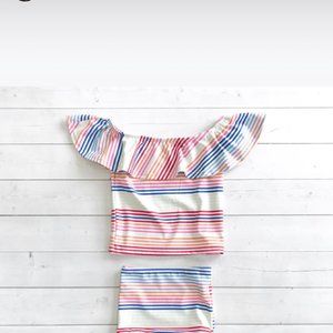 Kortni Jeane Girls Ruffle Top-Rainbow Stripe
